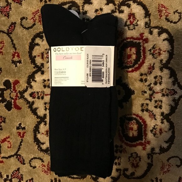 Gold Toe Ladies Ribbed Crew Socks – 6 Pair Pack, Black | Comfort & Style - Picture 3 of 6